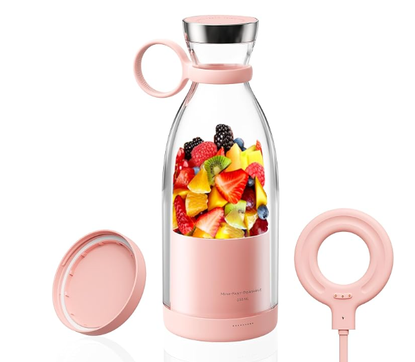 OTPEIR Portable Blender for Shakes and Smoothies with 11.83 Oz Travel Cup and Lid,Durable Stainless Steel Blades for Juice Blending Performance, Pink
